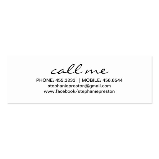 Stylish Zebra Call Me Cards Business Card Templates (back side)