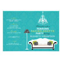 Stylish Zebra Decor Bachelorette Invite (aqua)