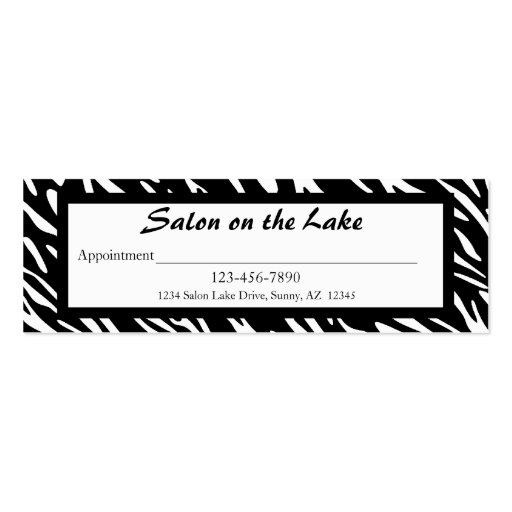 Stylish Zebra Print Appointment Card Business Card Templates (back side)