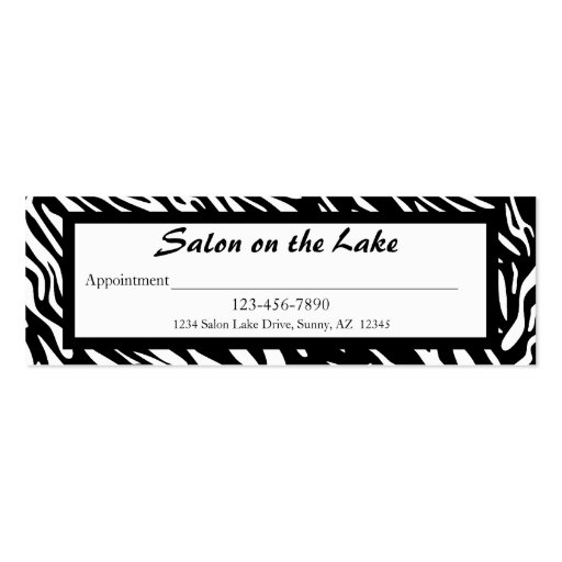 Stylish Zebra Print Appointment Card Business Card Template (back side)