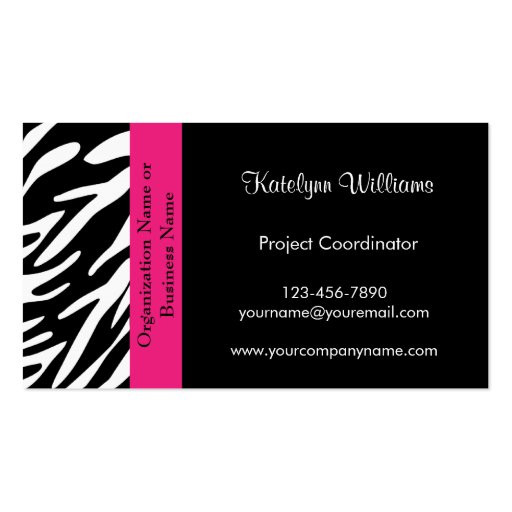 Stylish Zebra Print Business Cards (front side)