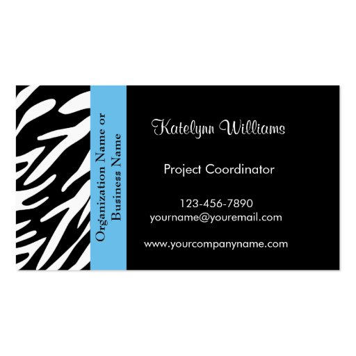Stylish Zebra Print Business Cards (front side)