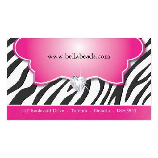 Stylish Zebra Print Jeweller Business Cards (back side)