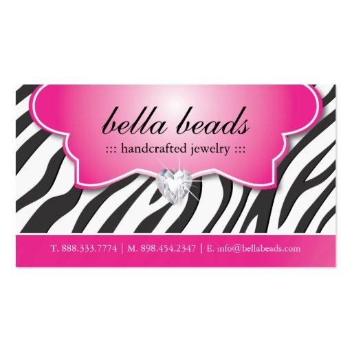 Stylish Zebra Print Jeweller Business Cards (front side)