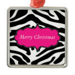 Stylish Zebra Print "Merry Christmas" Ornament ornaments