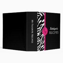 Stylish Zebra Print Monogram Recipe Binder