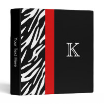 Stylish Zebra Stripe Monogram Three Ring Binders binders