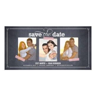 Stylishly Chalked 3 Photos Save The Date Cards Photo Cards