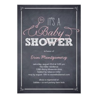 Stylishly Chalked Baby Shower Invitations - Pink