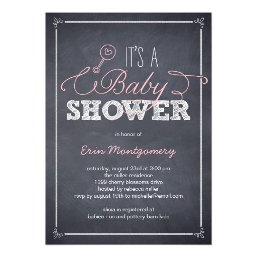 Stylishly Chalked Baby Shower Invitations - Pink
