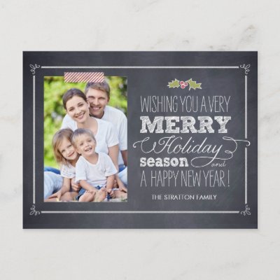 Stylishly Chalked Holiday Photo Card Postcard