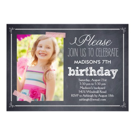 Stylishly Chalked Photo Birthday Invitation