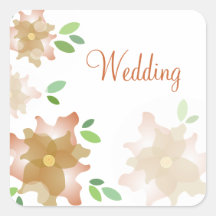 Stylized Azaleas Brown Wedding Stickers