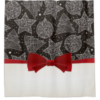 Stylized Christmas Tree & Ornaments Shower Curtain