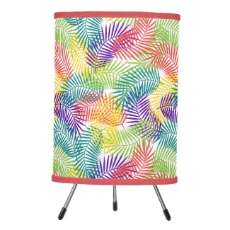 Stylized Coconut Leafs Colorful Pattern Tripod Lamp