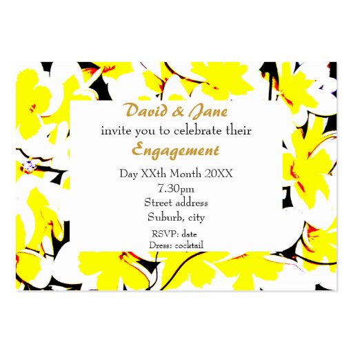 stylized flower bouquet invite business card (front side)