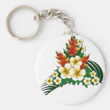 Stylized Ginger & Plumeria Fronds Key Chain