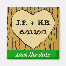 Stylized Initials Carved into Tree Save the Date Fridge Magnet