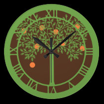 Stylized Orange Tree wall clocks