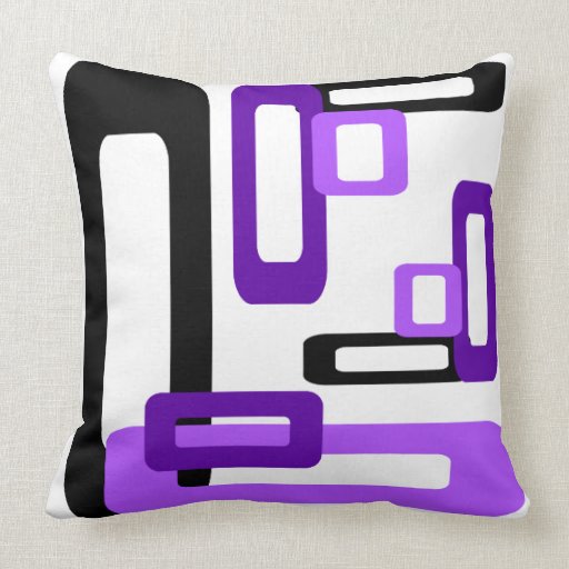 Stylized Rectangles Purple/Black Throw Pillows