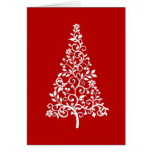 Stylized White tree on red holiday card