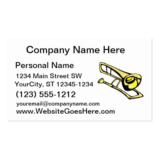 stylized yellow trombone graphic image business cards (front side)