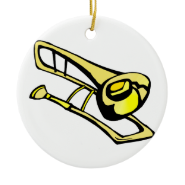stylized yellow trombone graphic image christmas tree ornaments