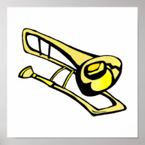 stylized yellow trombone graphic image print