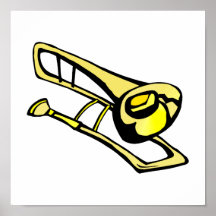 stylized yellow trombone graphic image print