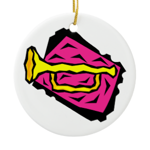 Stylized Yellow Trumpet Grapic Pink Background Christmas Tree Ornament