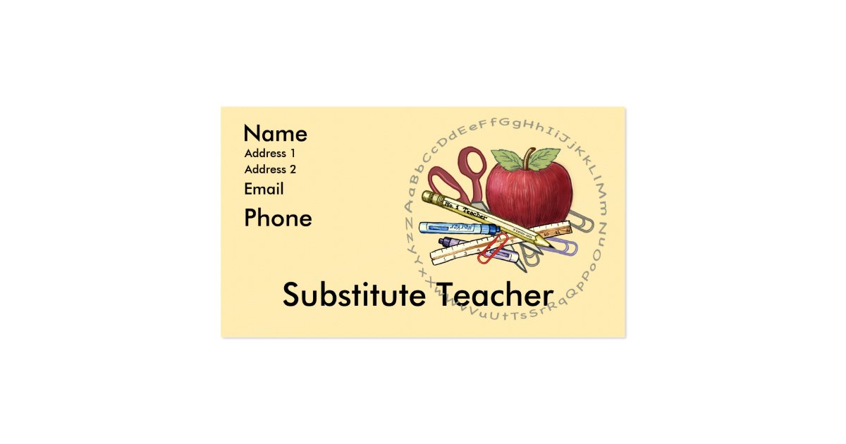 substitute teacher business card zazzle substitute teaching business cards