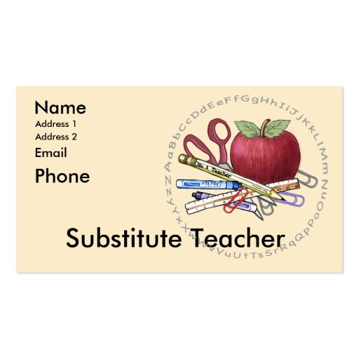 Substitute Teacher Business Card Templates (front side)