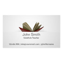 Subtle Open Book Substitute Teacher Business Card