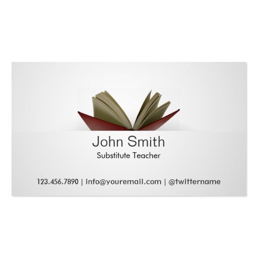 Subtle Open Book Substitute Teacher Business Card (front side)