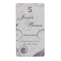 Subtle Teal Purple Swirls Wedding Wine Label