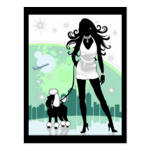 Successful Female in City Walking Poodle Post Card