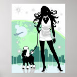 Successful Female in City Walking Poodle Print