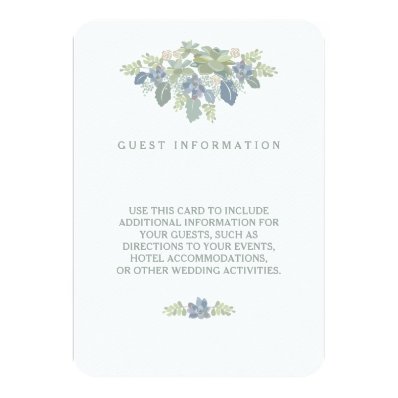 Succulent Bouquet Floral Wedding Guest Info Insert Custom Announcement