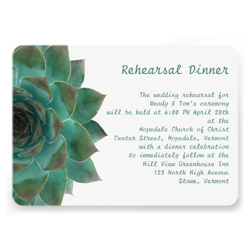 Succulent Horizontal Rehearsal and Dinner Invites