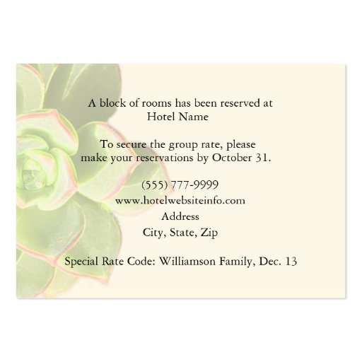 Succulent Hotel Accommodation Enclosure Cards Business Cards (front side)