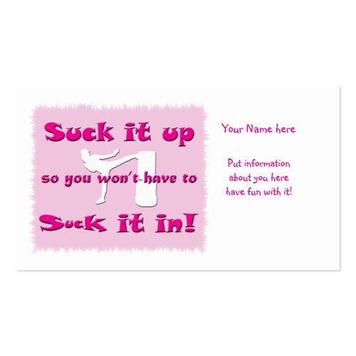 Suck it up â€¦  Suck it in! white Lady Kickboxer Business Card Template (front side)
