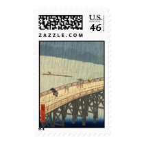 Sudden shower over Shin-Ōhashi bridge and Atake Postage Stamps