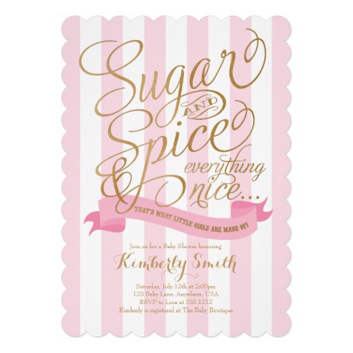 Sugar and Spice Baby Girl Baby Shower Invitation Custom Invitations (front side)