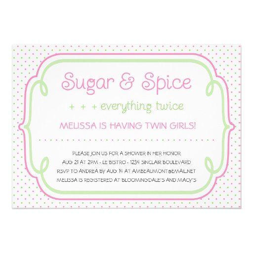 Sugar and Spice Twins Baby Shower Invitation