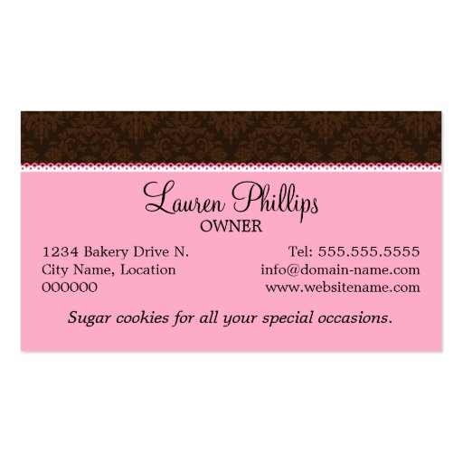 Sugar Cookie Bakery Business Cards (back side)