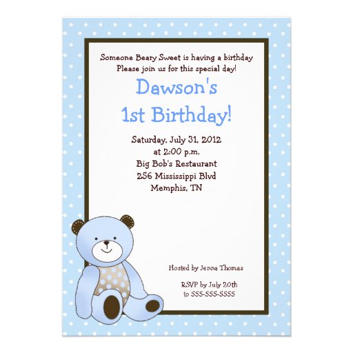 Sugar Cookie Blue Bear 5x7 Birthday Invitation