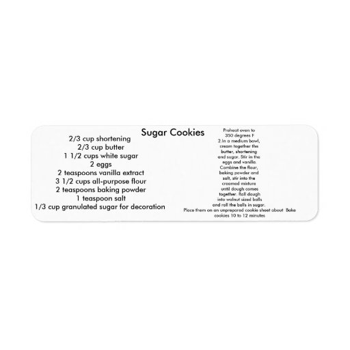 Sugar Cookie Recipes Label Zazzle