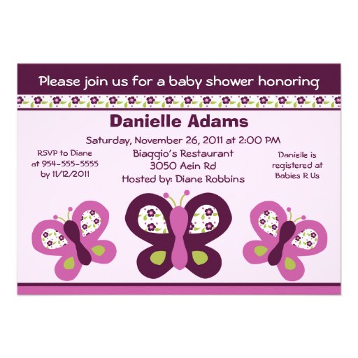Sugar Plum Butterflies #2 Baby Shower Invitations