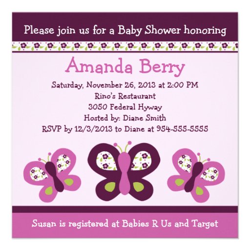 Sugar Plum Butterflies Baby Shower Invitation