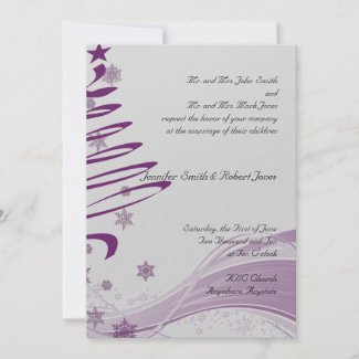 Sugar Plum Tree and Snowflakes in Purple invitation